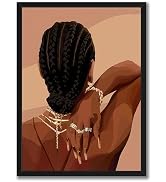 Wood Framed Black Woman Wall Art, African American Girl Canvas Posters Wall Decor Picture, Boho F...
