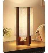 GOEBLESON Small Table Lamp, 13.4" Wood Table Lamp, Modern Bedside Lamp | Beige Linen Rectangular ...