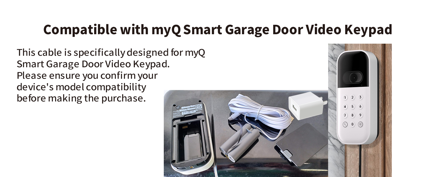 Power Cable and Adapter for myQ Smart Garage Door Video Keypad