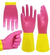 ROYAKI Chemical Gloves Set of 2 Pairs, Waterproof Protective Flock Lined Heavy Duty Rubber Gloves