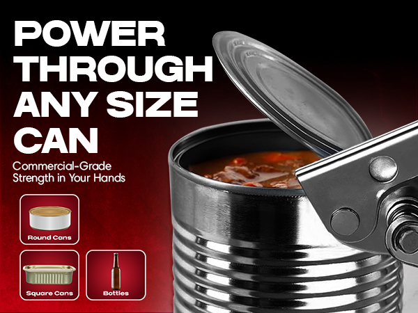 Can Opener Heavy Duty - Manual Hand Crank for Large Cans with Anti-Slip Grip - Stainless Steel