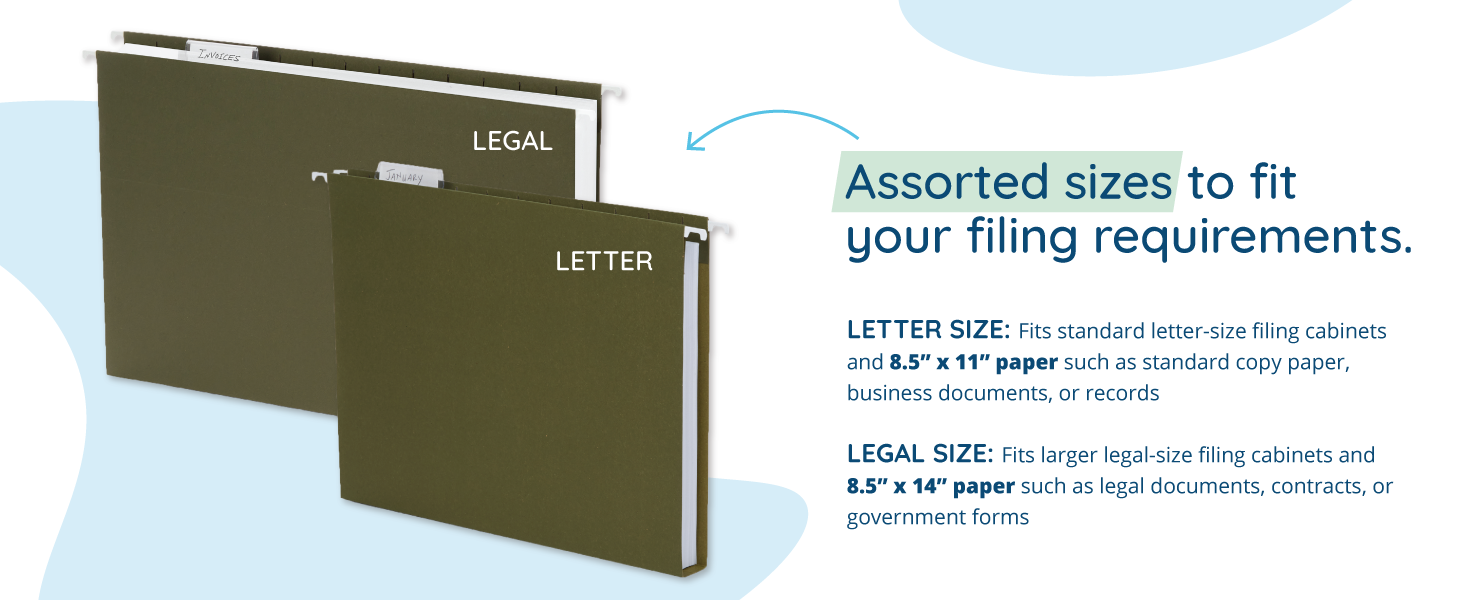 Letter vs. legal size expanding hanging file folders