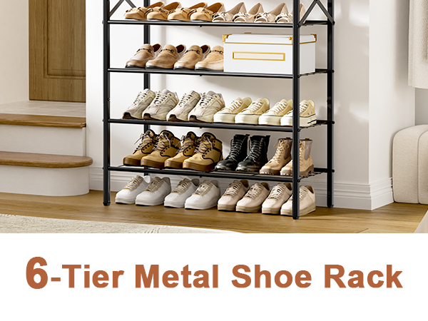 Metal Shoe Rack Organizer Wooden Shoe Storage for Entryway