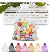 ANZNKU 50 Pack Organza Bags 5 x 7 in White Small Mesh Gift Bags Bulk Drawstring for Wedding Party...