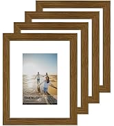 THKRLOF 8x10 Picture Frame Set of 4, Wooden Real Glass Photo Frames with 5x7 Mat for Wall and Tab...