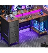 Korfile 47 Inch Computer Gaming Desk with Power Outlets LED Lights Reversible Home Office with Ad...