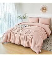 PERFEMET Blush Twin Bed in A Bag for Girls 5 Pcs Boho Pom Pom Bed Comforter Set with Sheets Soft ...