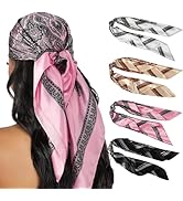 HBselect 4PCS Head Scarf for Women 35” Head Scarves Silk Like Satin Neck Scarfs Square Bandana Ha...