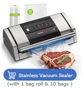 Stainless Vacuum Sealer with 1 bag roll & 10 bags