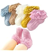 AIWUHE Toddlers Lace Socks, Baby Girls Ruffle Socks Eyelet Lace Frilly Socks 5 Packs Non Slip