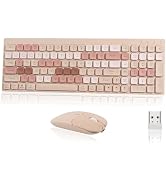Wireless Keyboard and Mouse Combo Beige Full Size 2.4GHz & Bluetooth Keyboard Mouse Set Ergonomic...