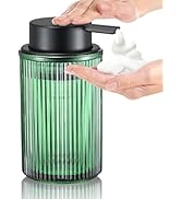 zuxzmj Foaming Hand Soap Dispenser Green Ribbed Glass with Matte Black Pump Refillable 12 Oz for ...