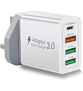 UK USB Charger, 40W 4-Port UK Travel Plug Adapter UK USB Charger Block Ireland UK Plug Adapter PD...
