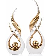 2 PCS White Gold Ceramic Statues For Home Decor Accents, Modern Abstract Art Sculptures, Elegant ...