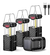 LETMY 4 Pack Camping Lantern, Rechargeable LED Lanterns, Solar Lantern Battery Powered Hurricane ...