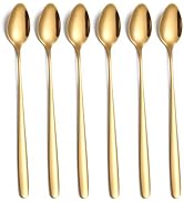 tiokin Long Handle Iced Tea Spoon,7.8-Inch Gold Coffee Spoon,Ice Cream Spoon, Stainless Steel Tea...