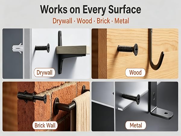 Black self tapping screws wall anchors fit drywall wood brick metal all surface mounting fasteners