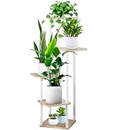 YOCOMEY 5 Tier Wood Tall Plant Stand Metal Rack Indoor, Multiple Flower Pot Holder Shelves Corner...