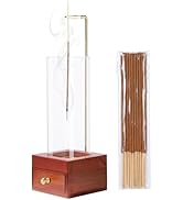 LIGOFLORA Brown Wooden Incense Holder for Sticks with Ash Catcher Drawer, Windproof Glass Tube, F...