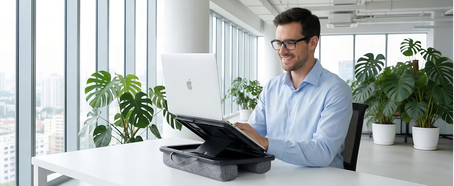 Adjustable Lap Desk, 8 Angles Ergonomic, Soft Cushion, Anti-Slip Baffle Laptop Lap Desk