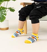 AMENLAN Toddler Non Slip Grips Socks Kids Anti Skid Baby Boys Cotton Crew Socks 12 Pairs