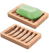 AmazerBath Soap Holder Soap Dish, Bamboo Soap Dish, 2 Pack Wood Soap Holder, Bar Soap Holder for ...