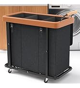 230L (60 Gal) Extra Large Fashion Laundry Sorter 3 Section with Lid, Rolling Laundry Basket Hampe...