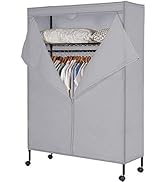 JS HOME Heavy Duty Garment Rack, Free-Standing Rolling Clothes Rack with Fitted Grey Oxford Cover...
