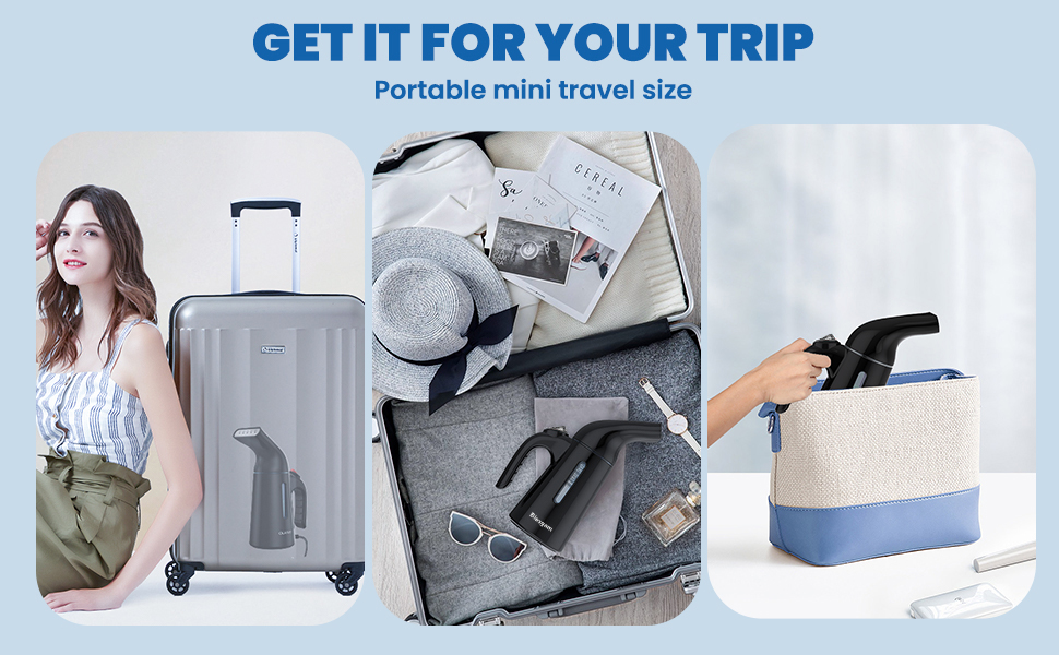 This clothes steamer is compact and travel-sized, fits in luggage. Perfect for trips!