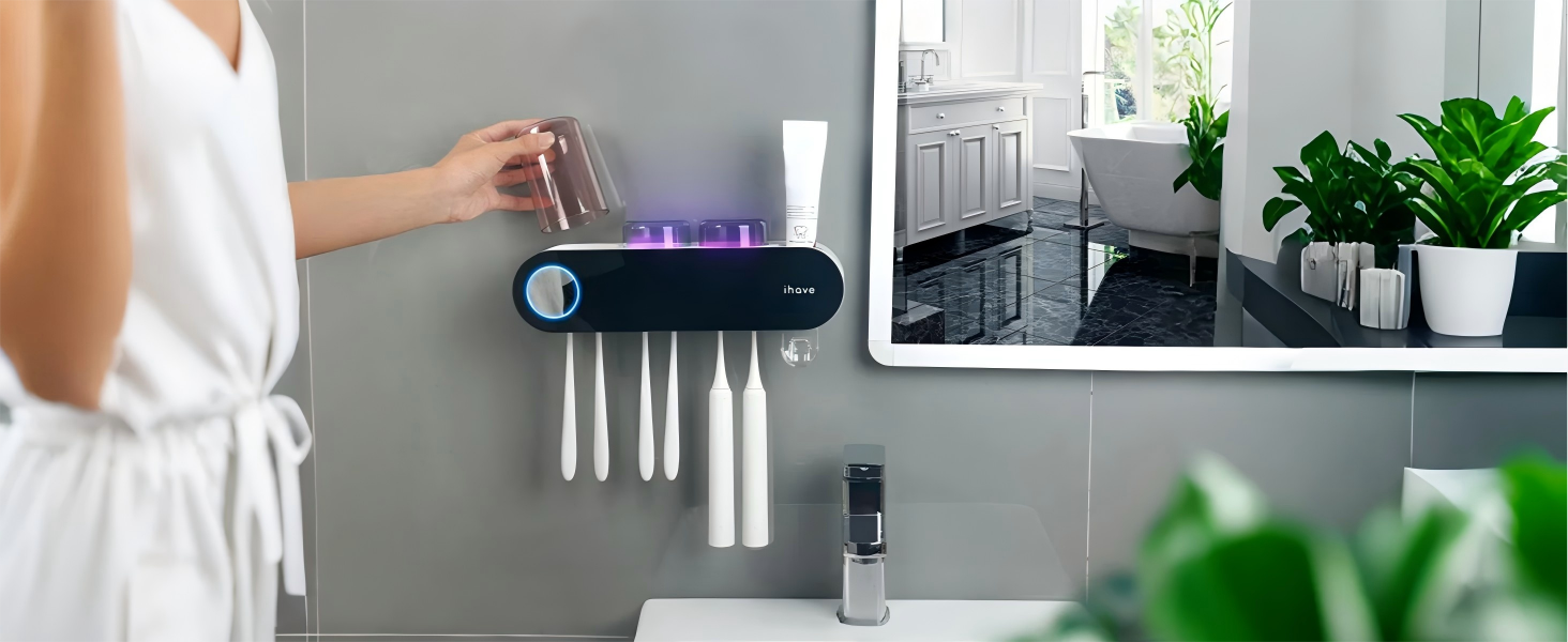Toothbrush Holder Wall Mounted with Toothpaste Dispenser Bathroom Decor