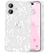 UEEBAI Cute Heart Bow Case for iPhone 16 Plus 6.7 inch, Wave Ribbon Bows Phone Case Pretty Aesthe...