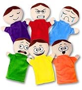 6 Pack Feeling Hand Puppets for Kids with 6 Emotions, With Moveable Arms, Soft Plush Hand Puppets...