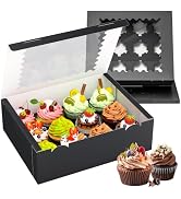 RYDDOY 4 Pack Cupcake Boxes, Hold 12 Standard Cupcakes, Black Cupcake Containers, Cupcake Holder ...