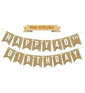Pre-Strung Gold Happy 40th Birthday Banner Decorations,12 ft No DIY Gold Glitter 40th Birthday Pa...