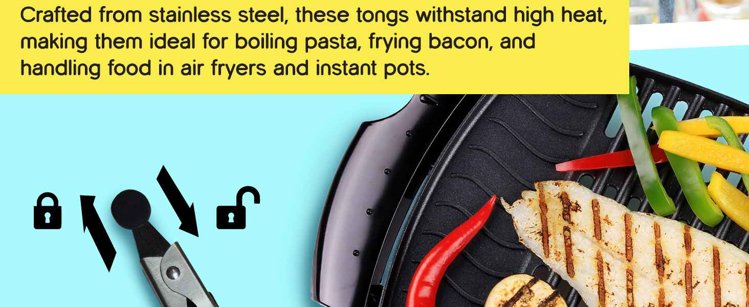 Stainless Steel Gripper Tongs – 8.25 Inch Metal Tongs with Teeth for Nonslip Grilling, Cooking