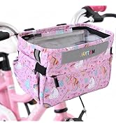 JAYTEM Kids Bike Basket, Girls Bike Basket Front Frame Handlebar Bag, Waterproof Fabric Unicorn B...