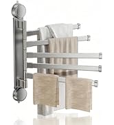 Suction Cup Towel Bar,Space Saving Wall Mounted Swivel Towel Rack,270° Rotation,No Drill Towel Ho...
