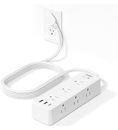 10 FT Extension Cord Flat Wall Plug, TerHavn Power Strip, 6 Outlet Extender with 3 USB (5V/3.4A 1...