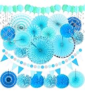 Moon Boat 35PCS Party Decorations Paper Fan Hanging Set - Birthday,Baby Shower,Wedding Decor (Blue)