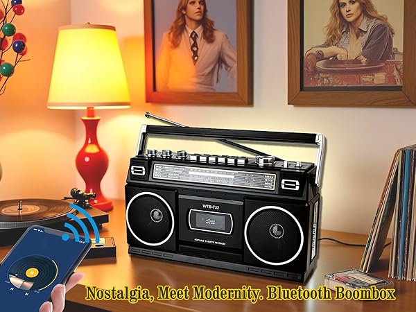 radio cassette player boombox recorder Nostalgia bluetooth boombox