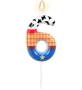 AKURIEEY Toy Inspired Game Birthday Candles Number 6 Cow Cake Topper | Cartoon blue them cupcake ...