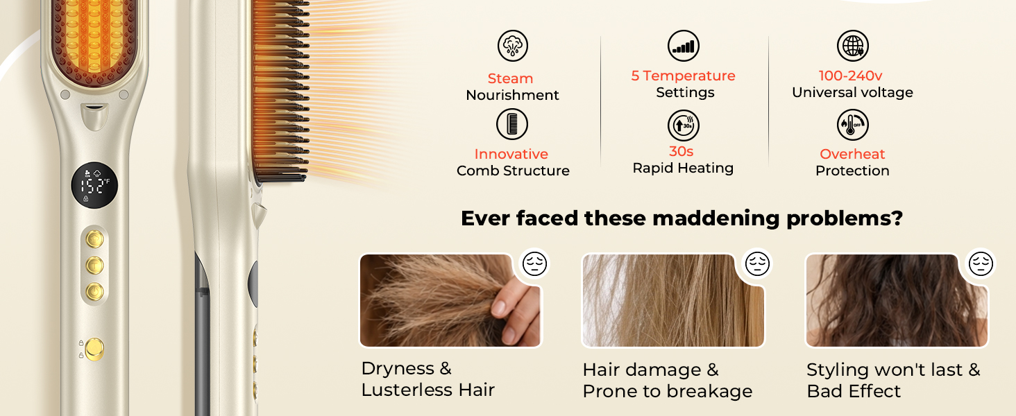 Steam Hair Straightener Brush for Women