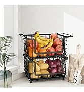 2 Pack Stackable Metal Wire Vegetable Fruit Basket for Kitchen Counter Cabinet, Pantry Organizers...