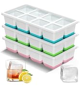 VEHHE Large Square Ice Cube Trays, 3 Pack Easy to Clean Ice Molds with Lid, Easy Release and Flex...