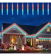 Icicle Lights Outdoor, 10 Ft Meteor Shower Lights with 10 Ice Shaped Tube, Snowfall Shooting Star...