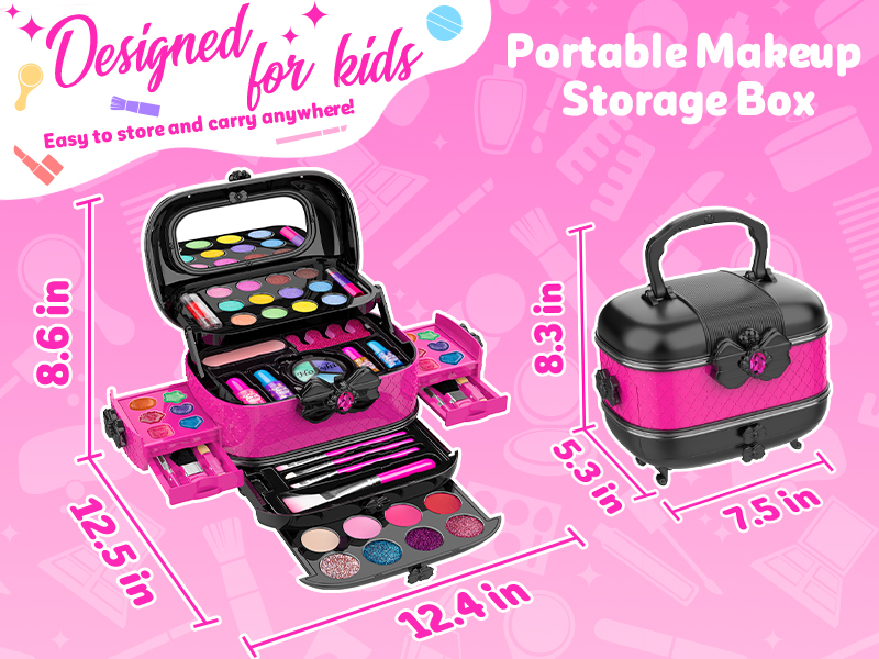 Kids Makeup Kit for Girl, Princess Toys Kids Makeup Sets Gifts for 3 4 5 6 7 8 9 10 11 12 Year Old