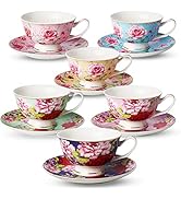 BTaT- Tea Cups, Tea Cups and Saucers Set of 6, Tea Set, Floral Tea Cups (8oz), Tea Cups and Sauce...