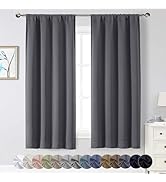 WelvetBLK Grey Blackout Curtains for Bedroom Living Room 63 Inch Length 2 Panels Set, Soft Solid ...