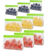 PABCK 9 Pcs Reusable Freezer Bags Stand Up Food Storage Leakproof Silicone PEVA Resealable Produc...