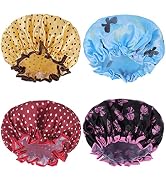 4 Pcs Shower Cap, Reusable Shower Cap Elastic Double Layers Shower Hat Bath Caps for Women Girls ...
